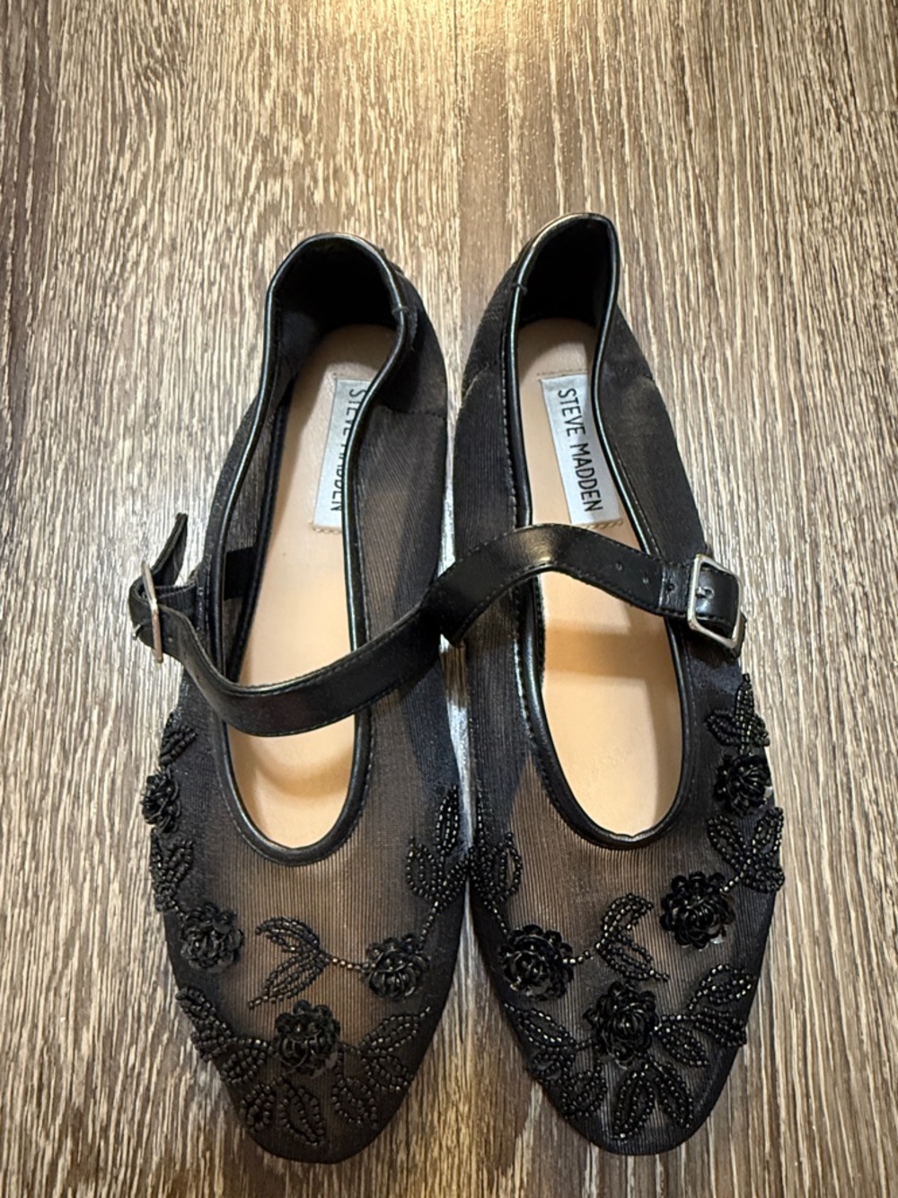 Steve Madden Black Beaded Mary Jane Flats